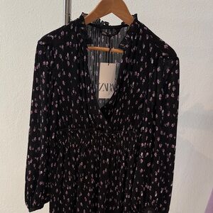 Zara Black Dress with Purple Floral Design